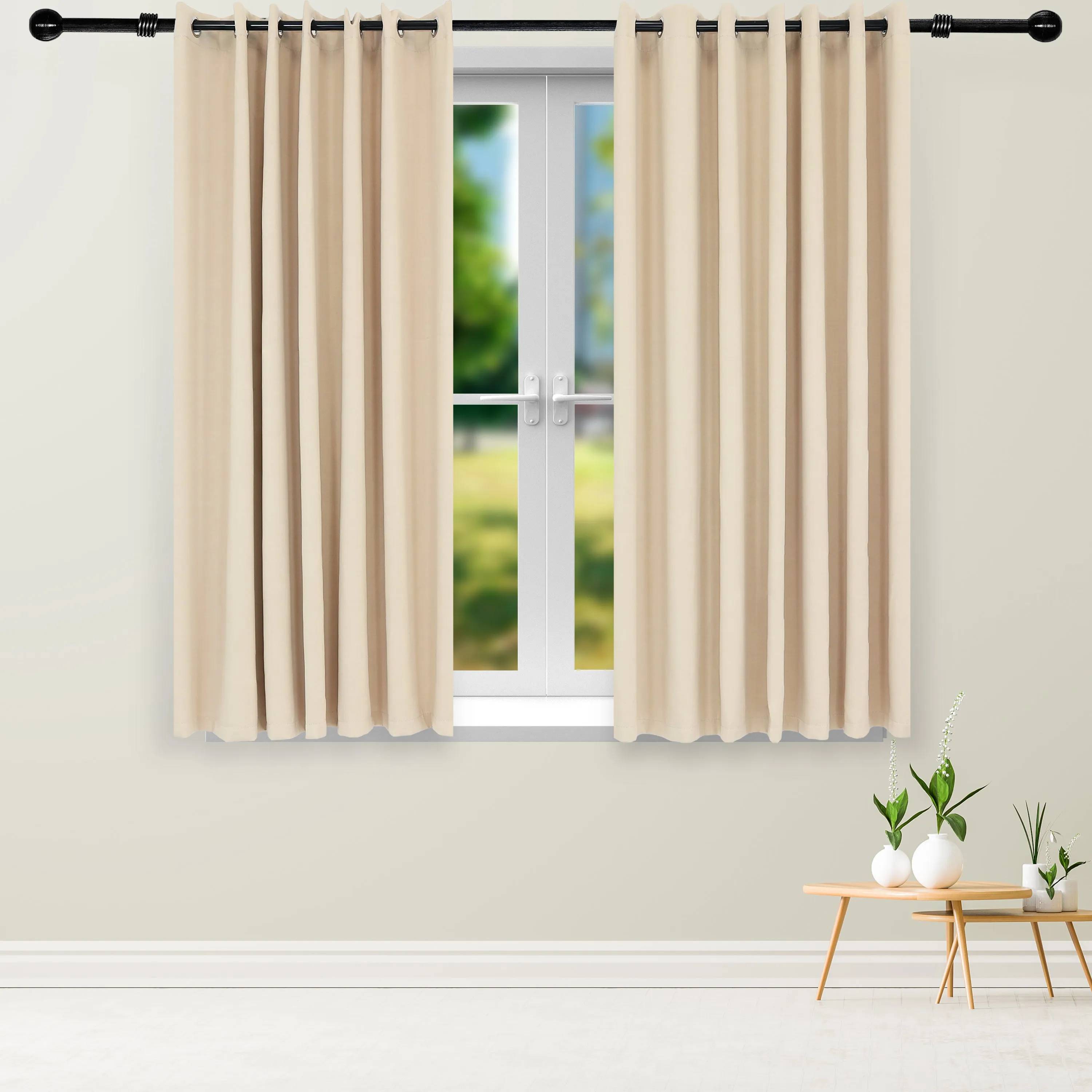 Sunnydaze Beige Outdoor Room Darkening Curtains