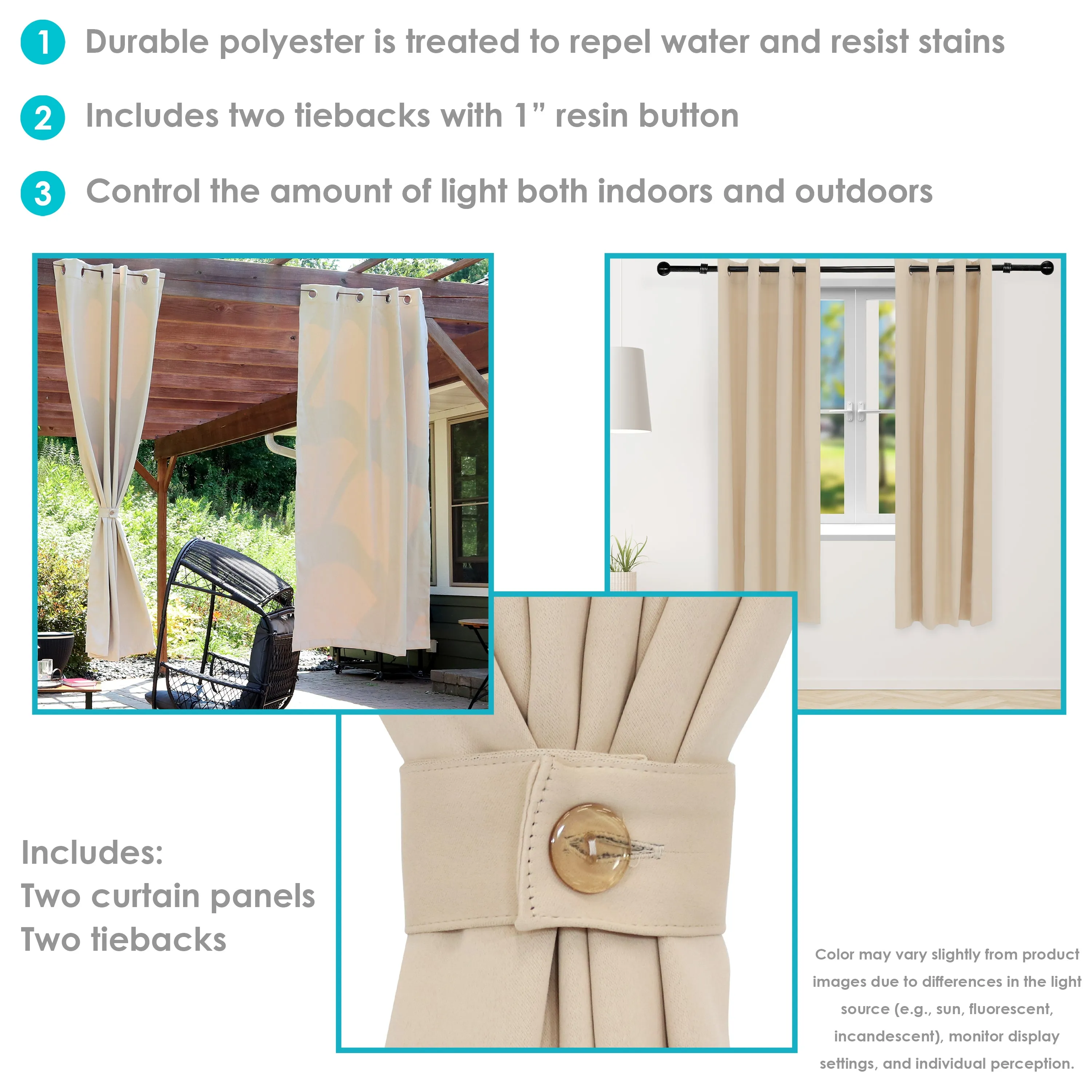 Sunnydaze Beige Outdoor Room Darkening Curtains