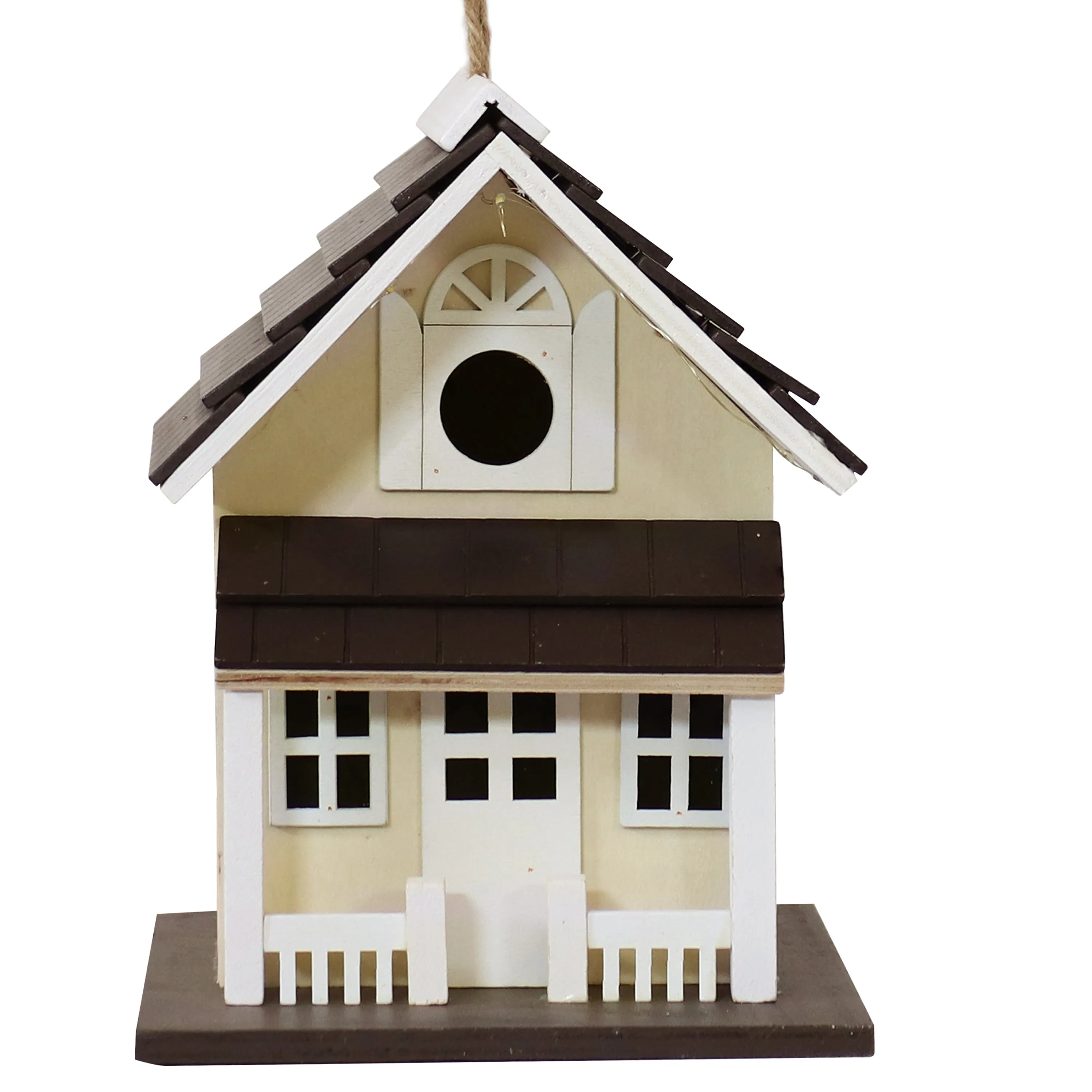 Sunnydaze Cozy Home LED Solar Wooden Outdoor Hanging Bird House - 9.25"