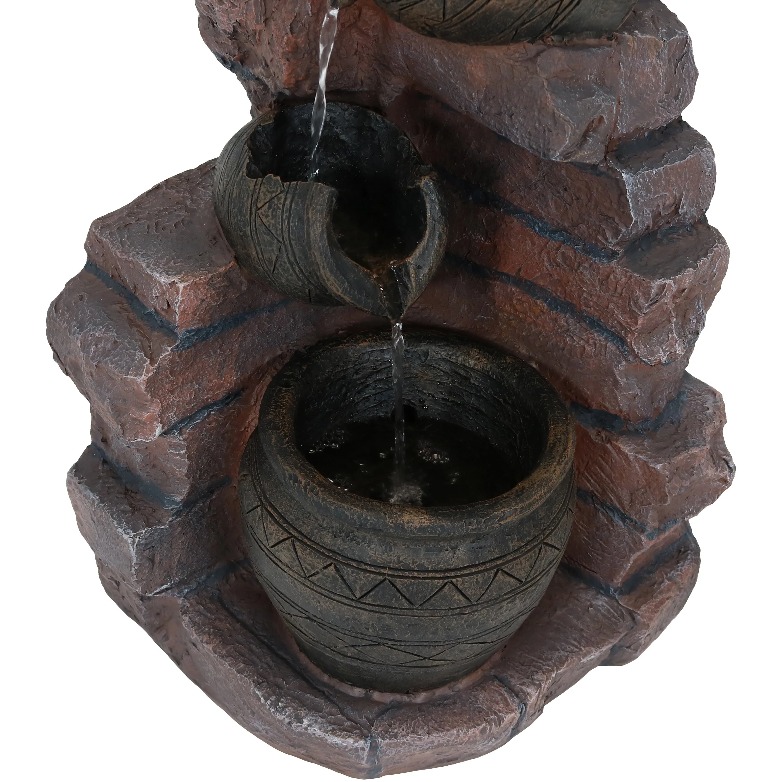 Sunnydaze Crumbling Bricks and Pots Solar Fountain with Battery Backup - 27"