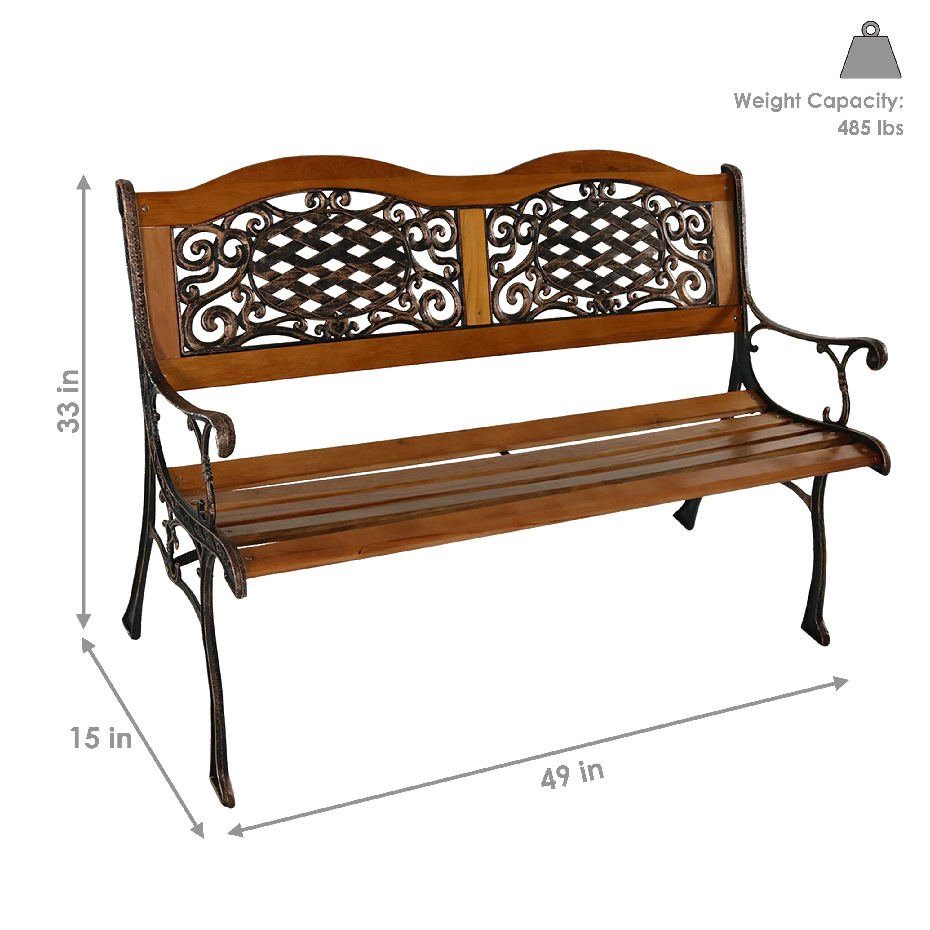 Sunnydaze Ivy Crossweave 2-Person Cast Iron Outdoor Bench - 49"