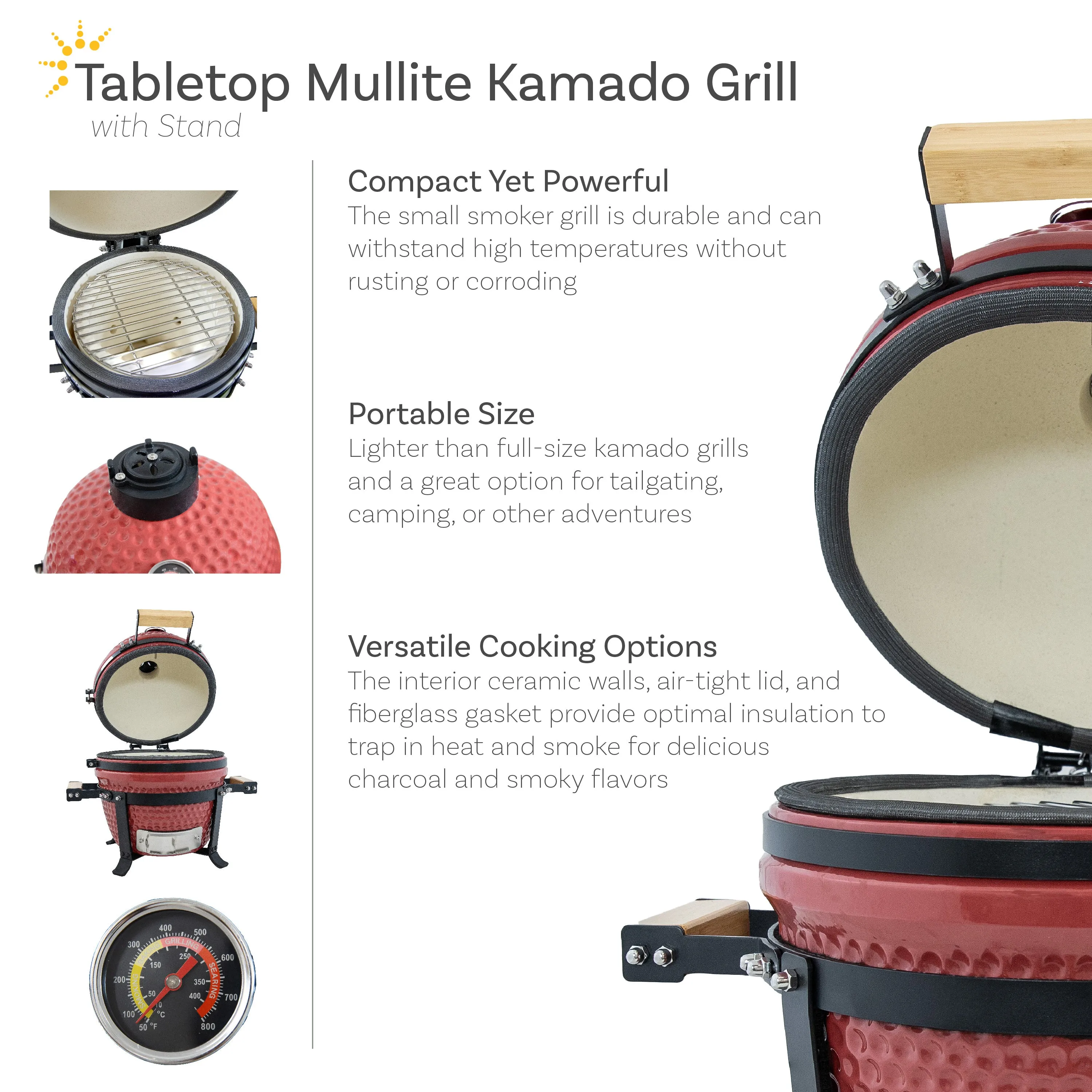 Sunnydaze Kamado Portable Charcoal Grill and Smoker with Stand