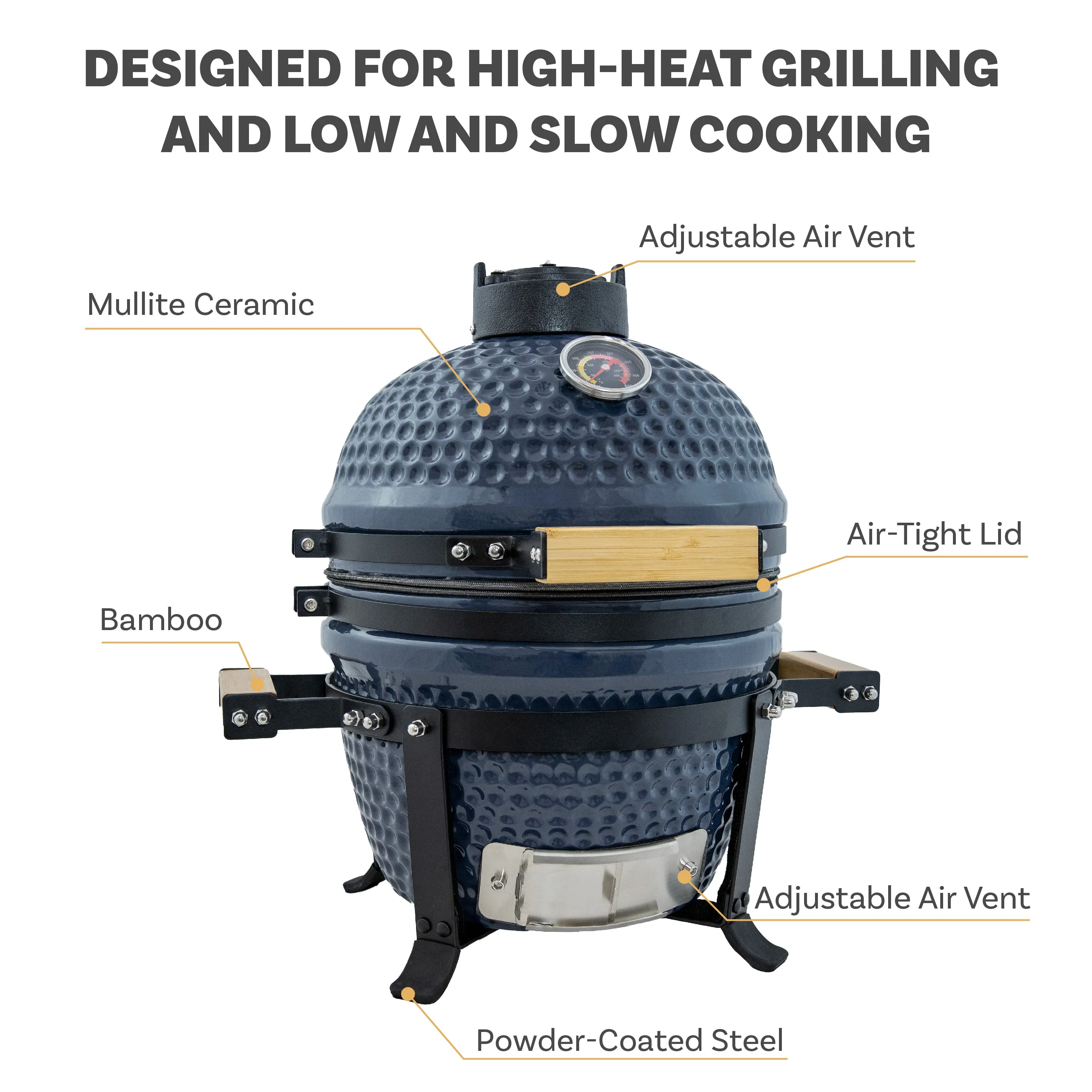 Sunnydaze Kamado Portable Charcoal Grill and Smoker with Stand