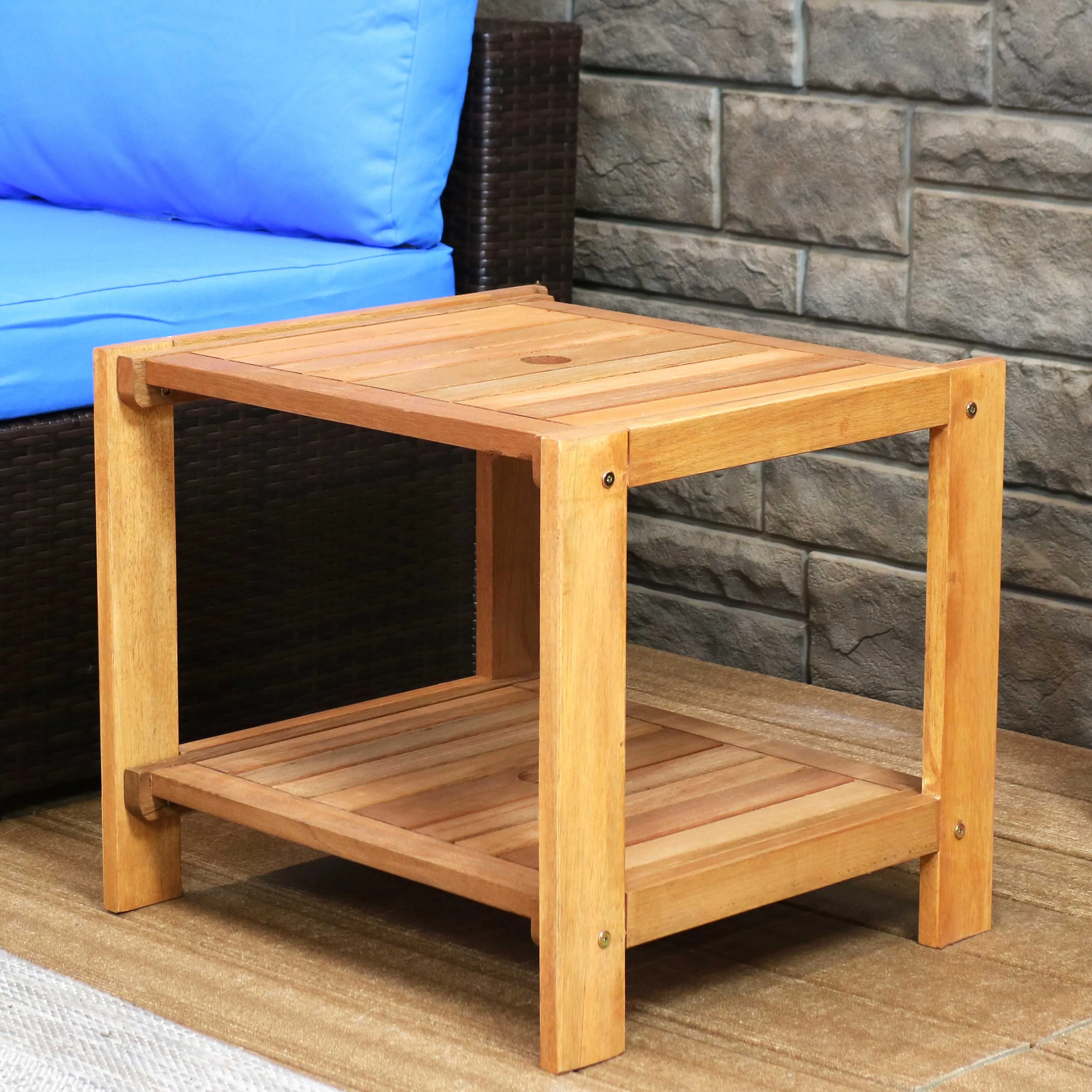 Sunnydaze Meranti Wood Outdoor Side Table with Teak Oil Finish - 20"