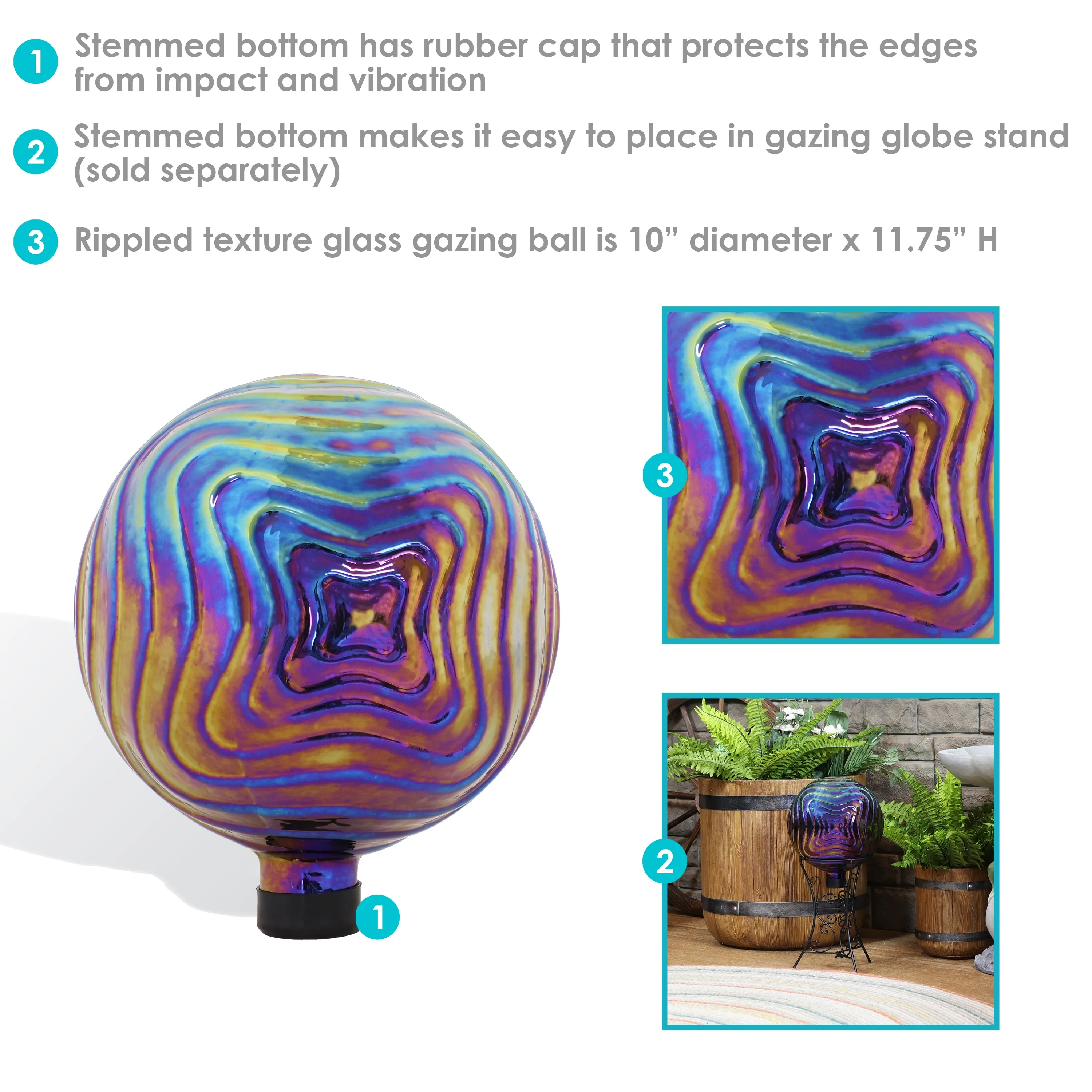 Sunnydaze Peaceful Waves Rippled Outdoor Gazing Globe - 10" - Iridescent