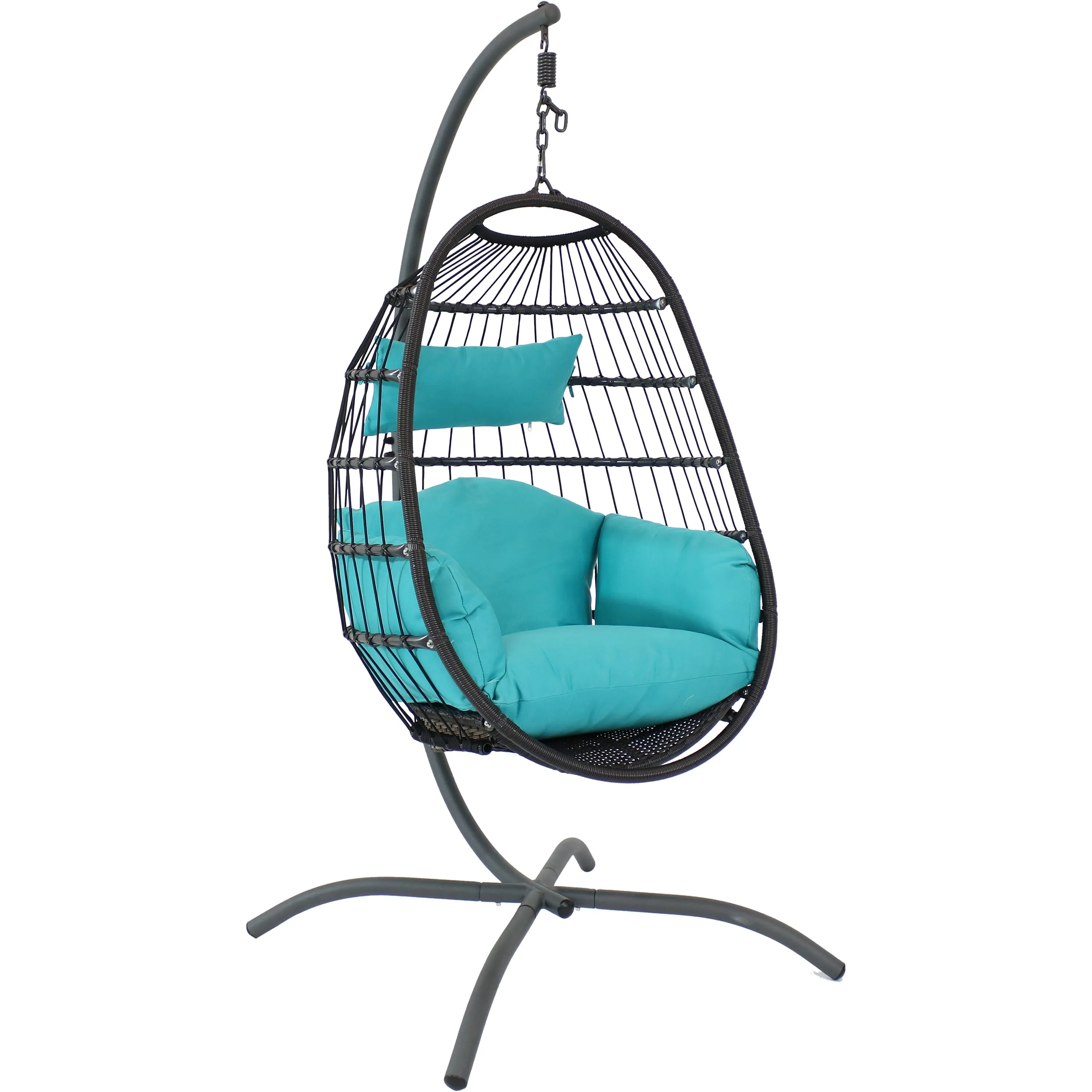 Sunnydaze Penelope Hanging Egg Chair with Seat Cushions and Stand