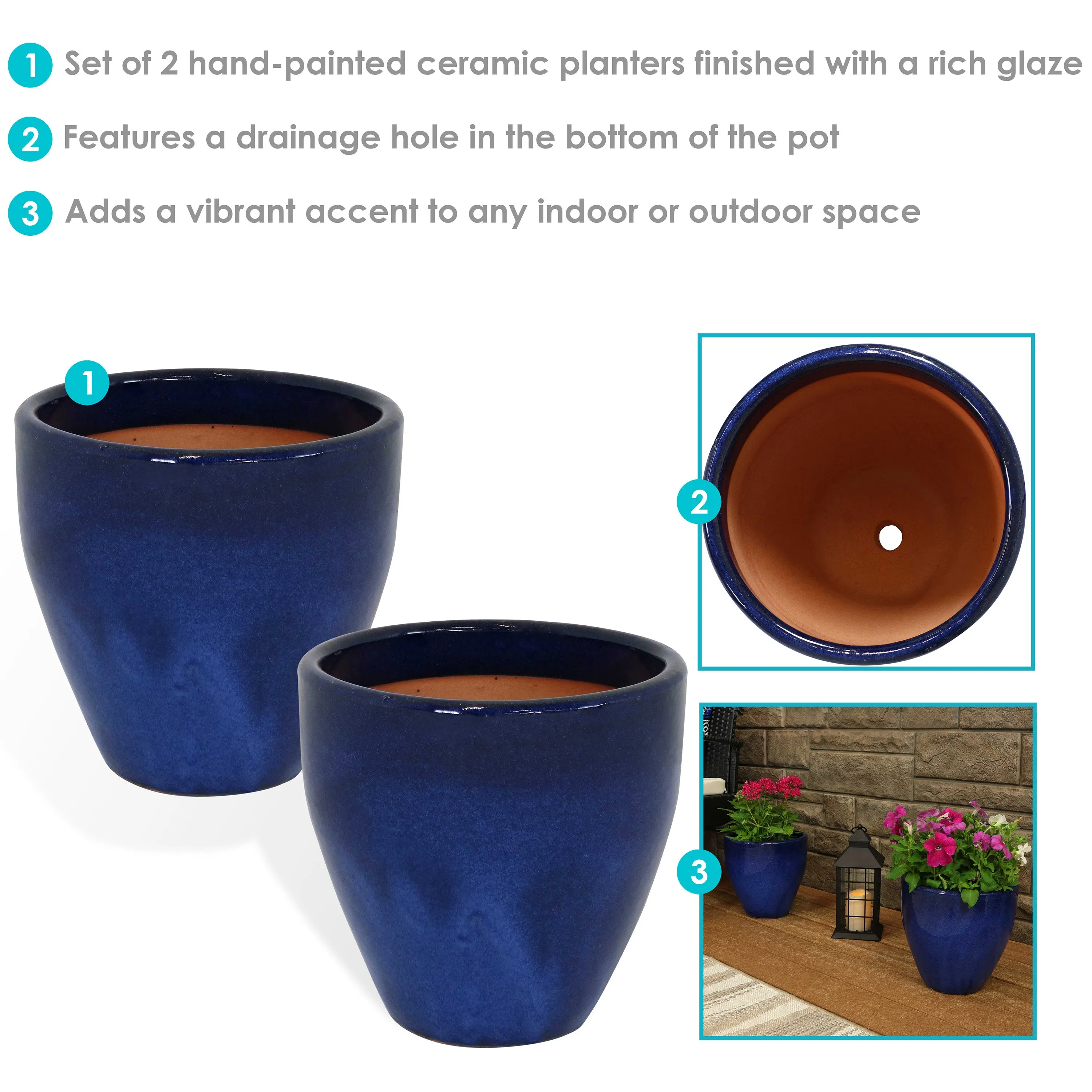 Sunnydaze Resort Ceramic Outdoor Flower Pot Planter