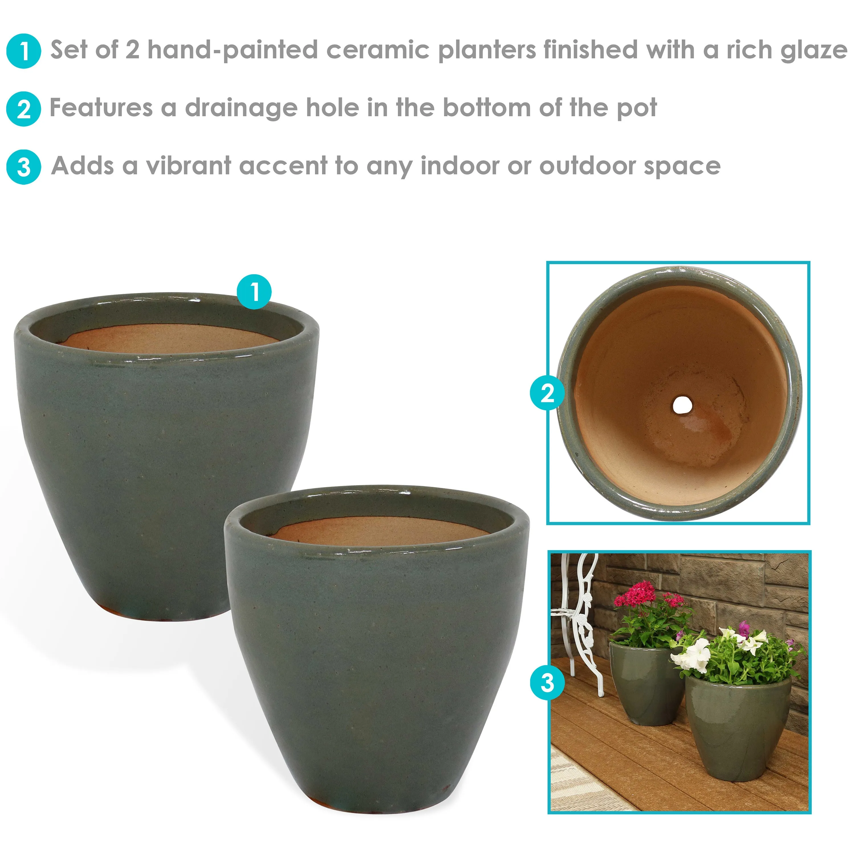 Sunnydaze Resort Ceramic Outdoor Flower Pot Planter