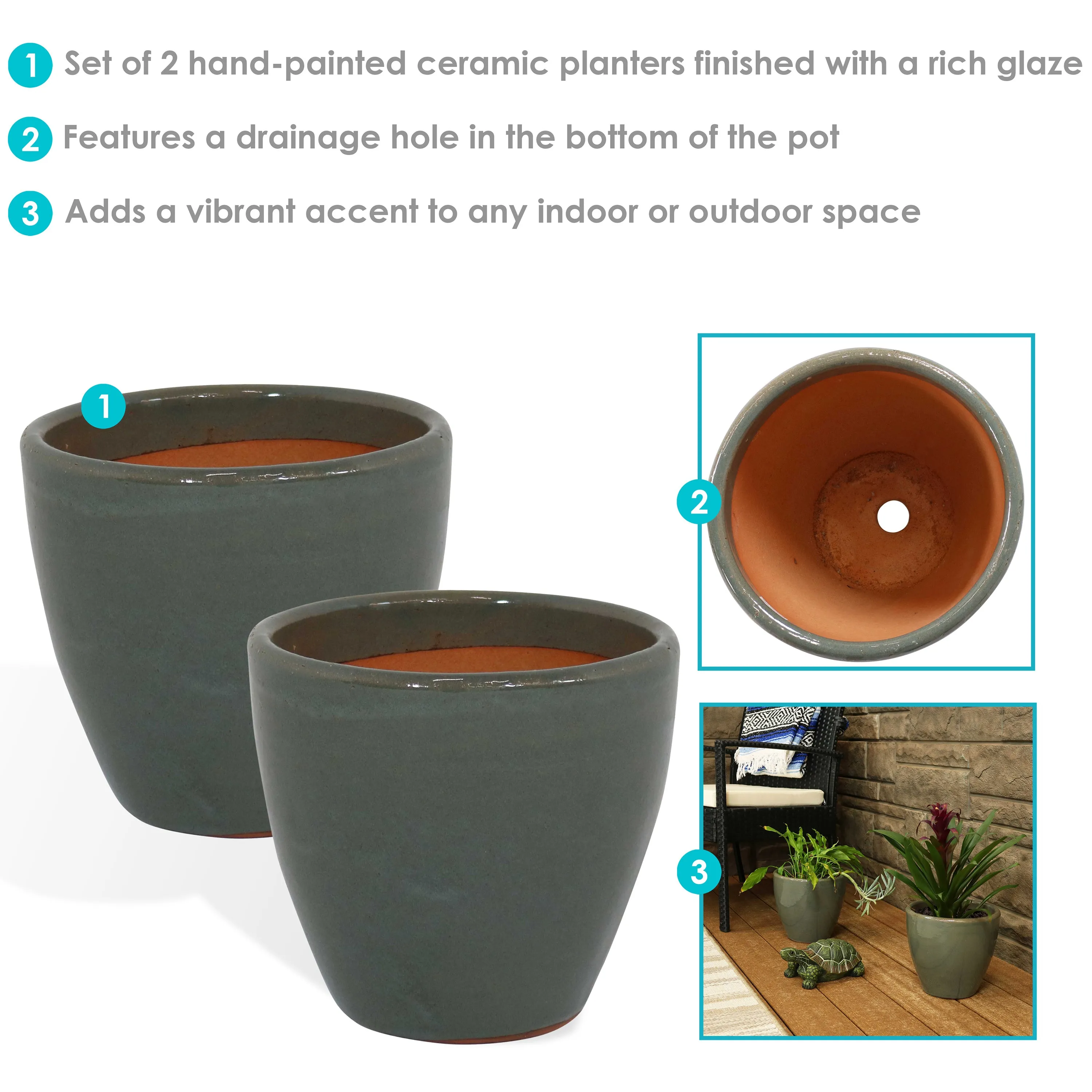 Sunnydaze Resort Ceramic Outdoor Flower Pot Planter