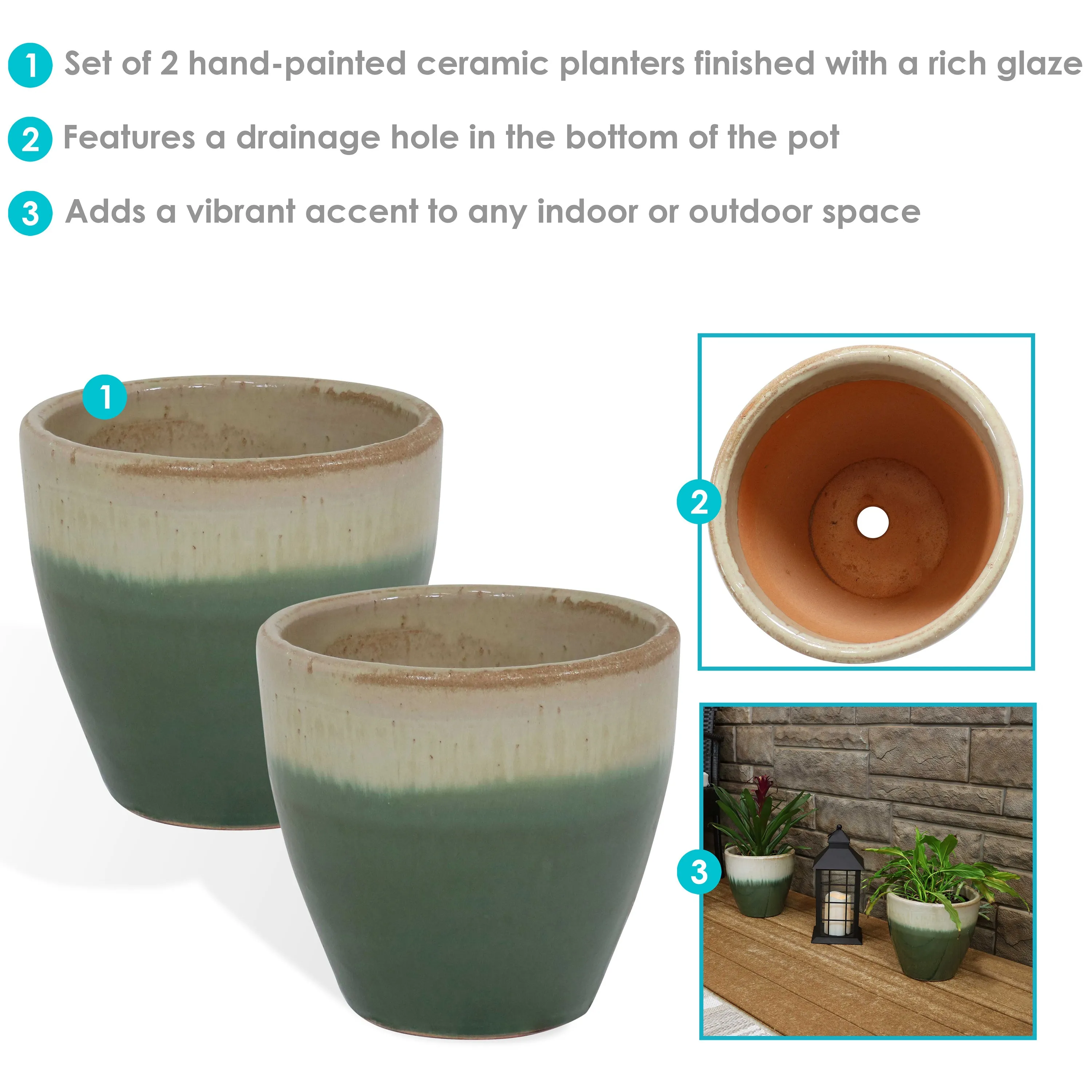 Sunnydaze Resort Ceramic Outdoor Flower Pot Planter