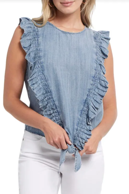 Tribal Chambray Ruffle Blouse