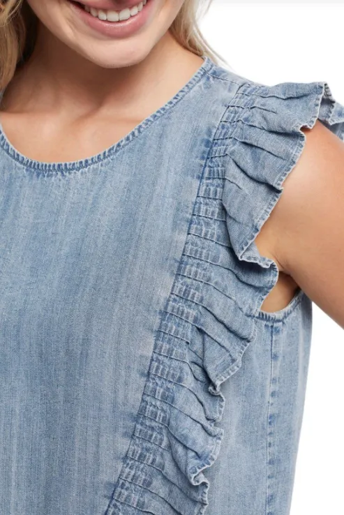 Tribal Chambray Ruffle Blouse