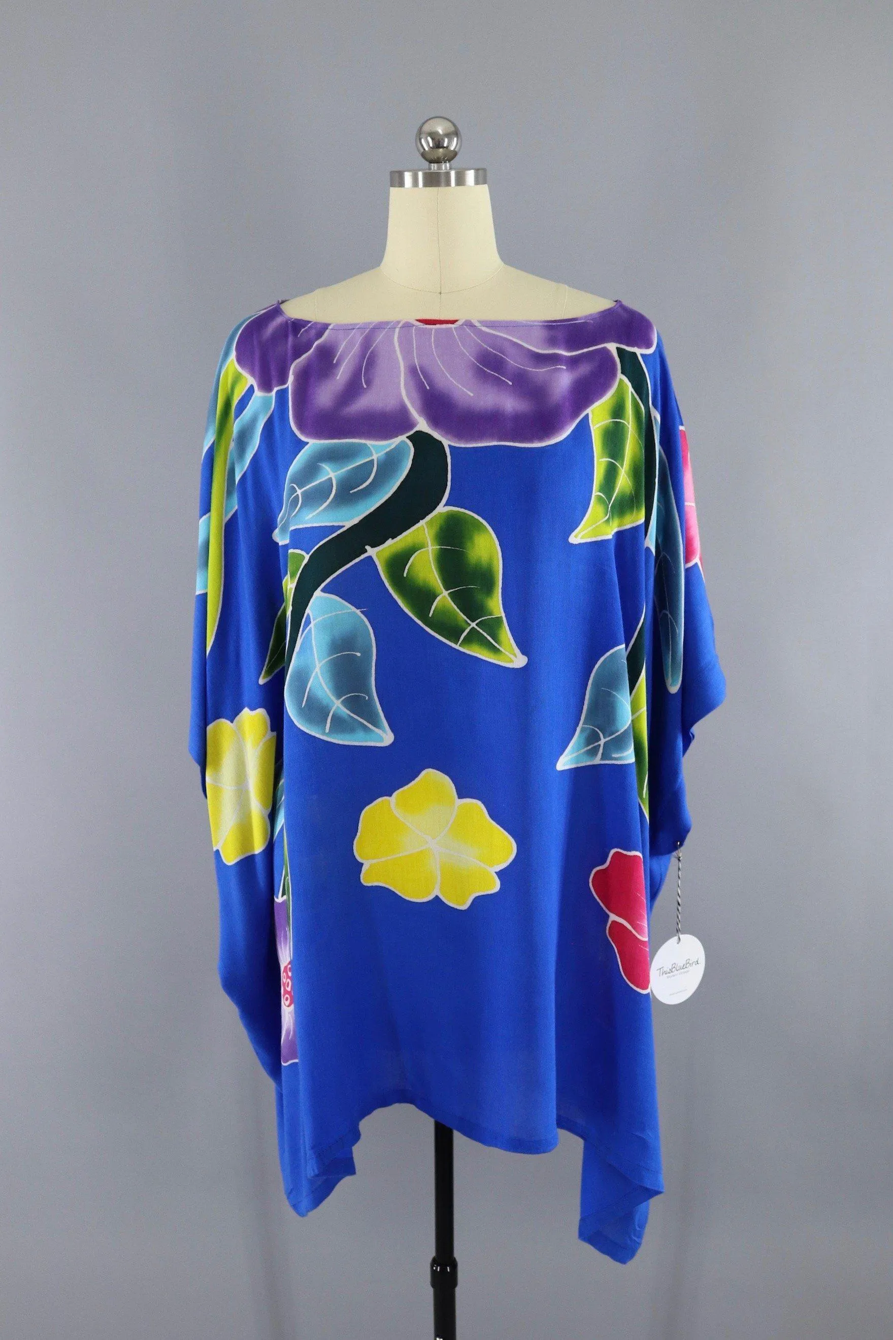 Vintage Blue Floral Print Tunic Mini Dress or Top