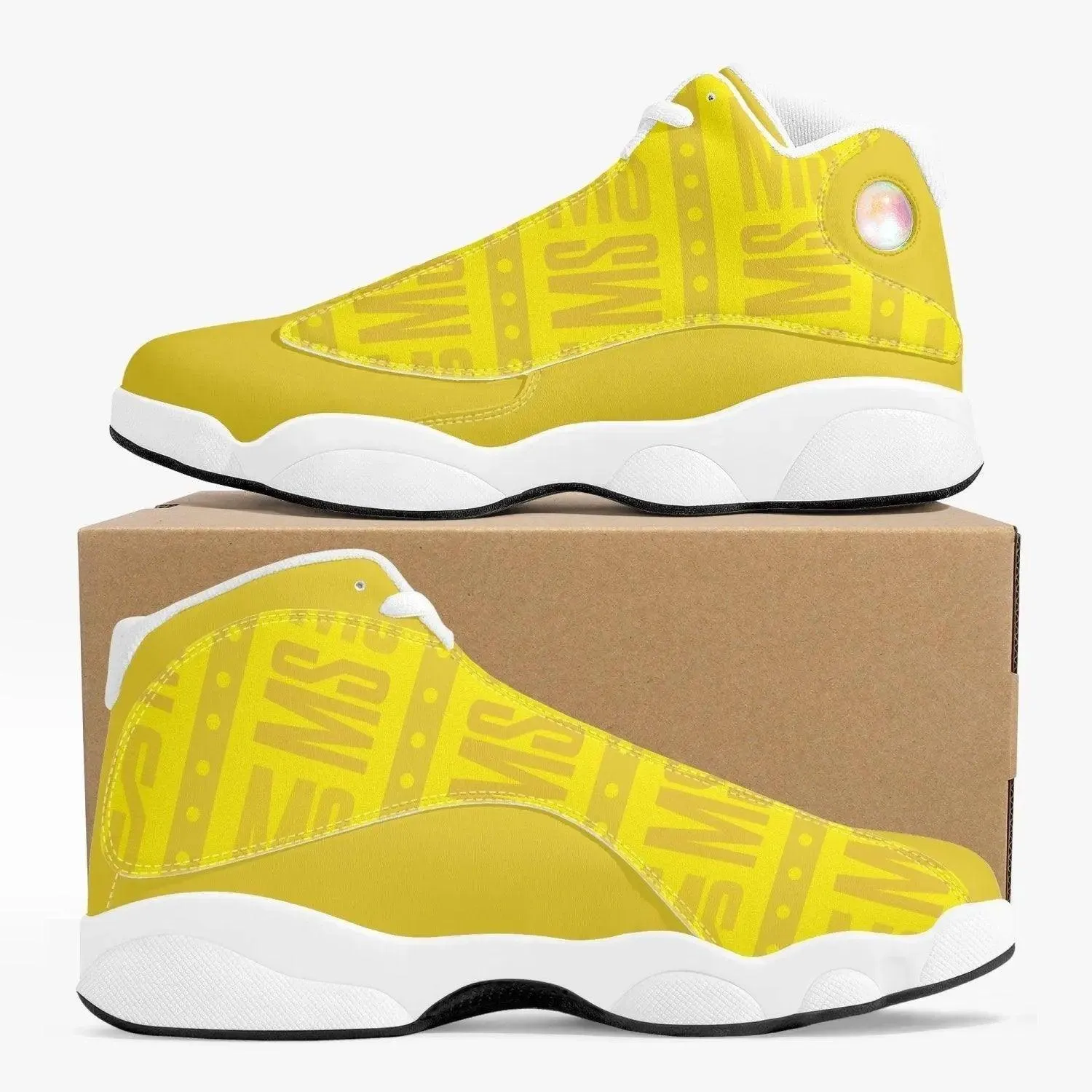 Women High-Top Leather Yellow Basketball Sneakers