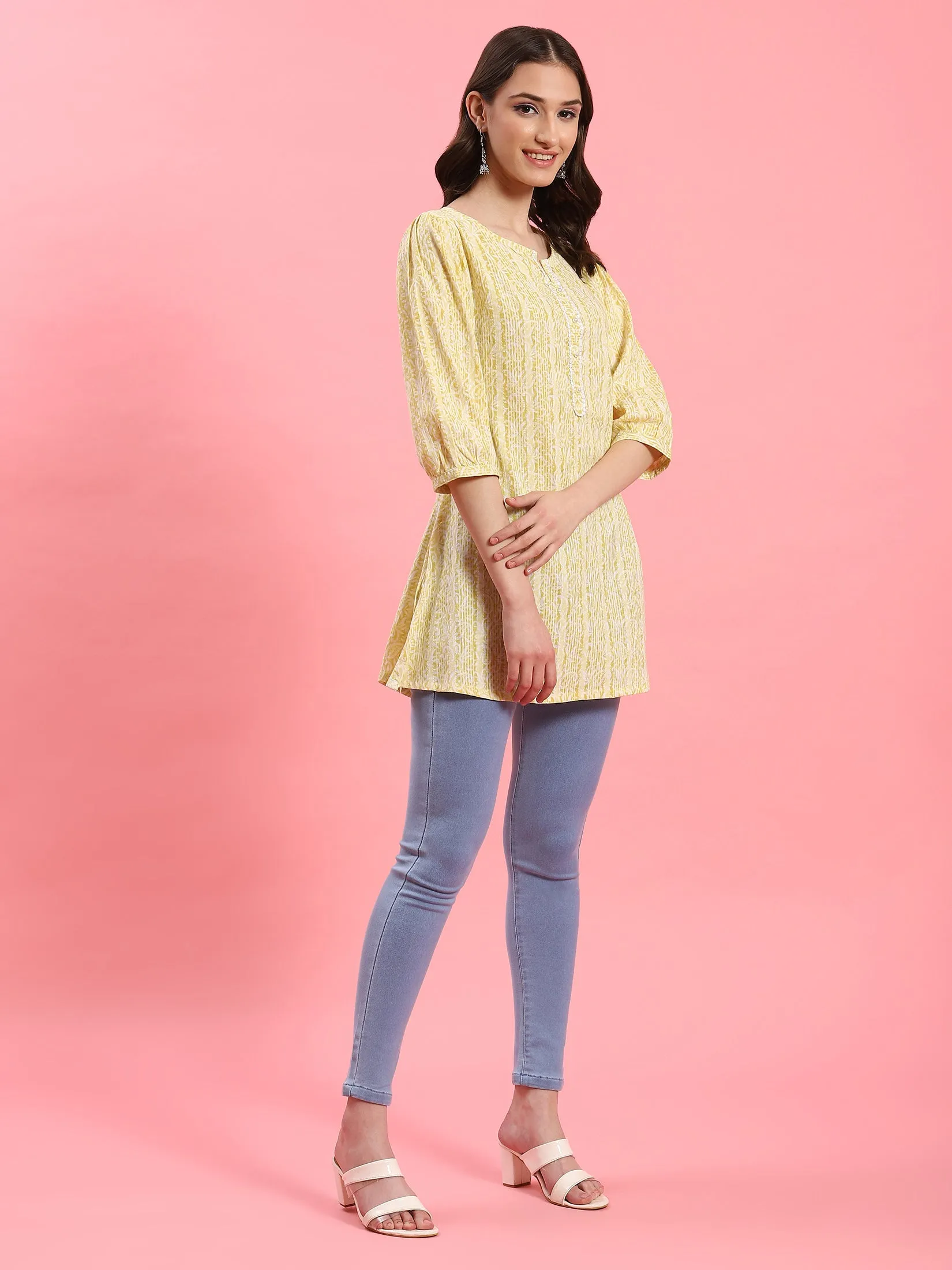 Women Yellow Round Neck Tunic