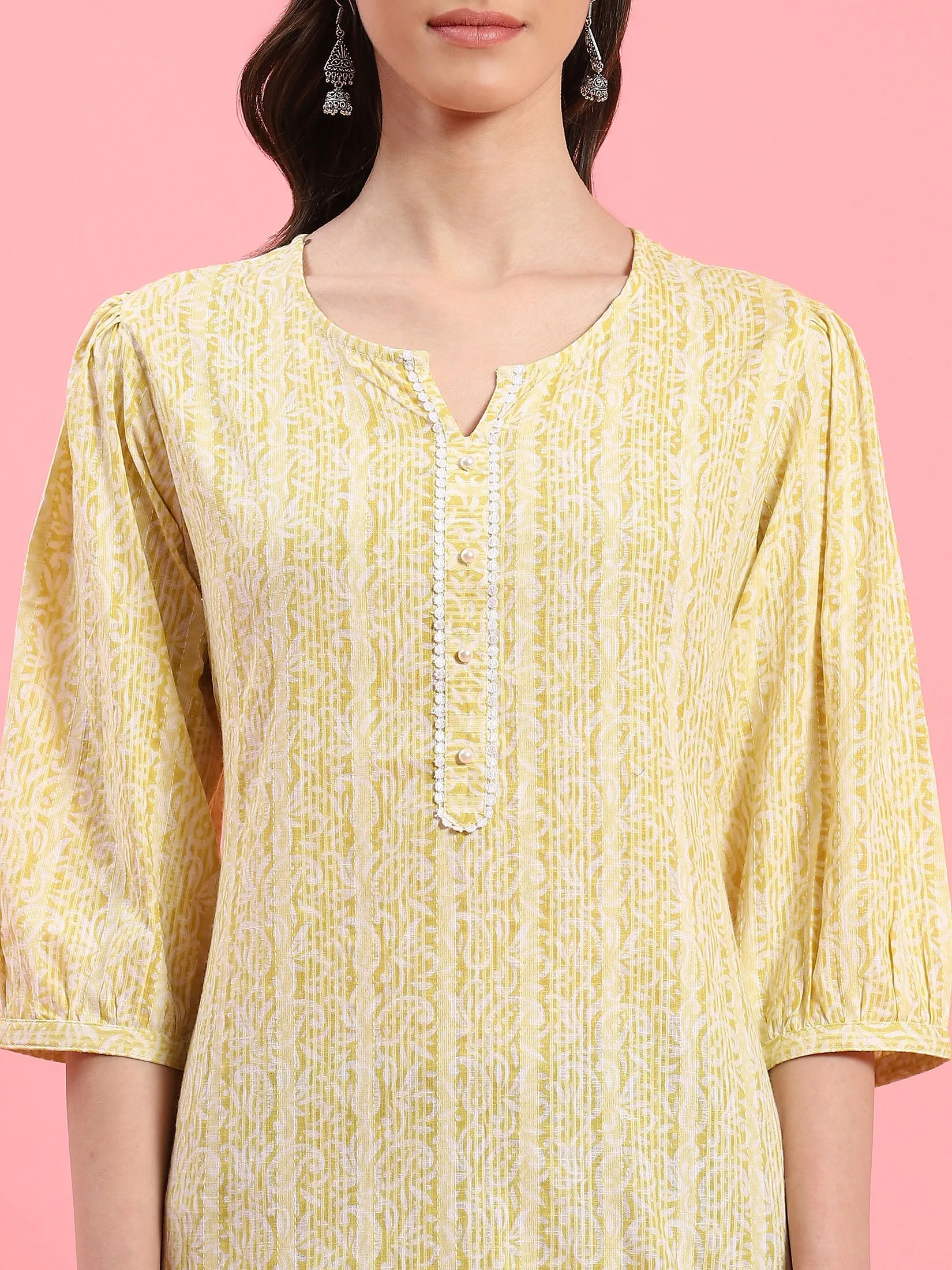 Women Yellow Round Neck Tunic