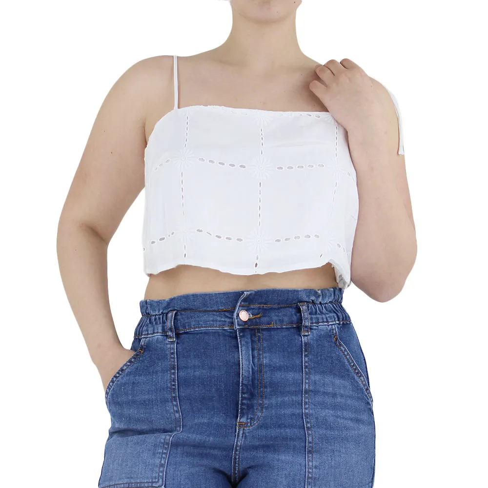 Women's Embroidered Crop Top,White