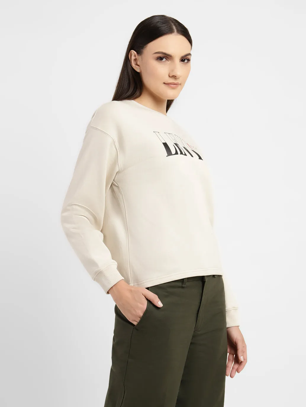 Women's Graphic Print Beige Crew Neck Sweatshirt