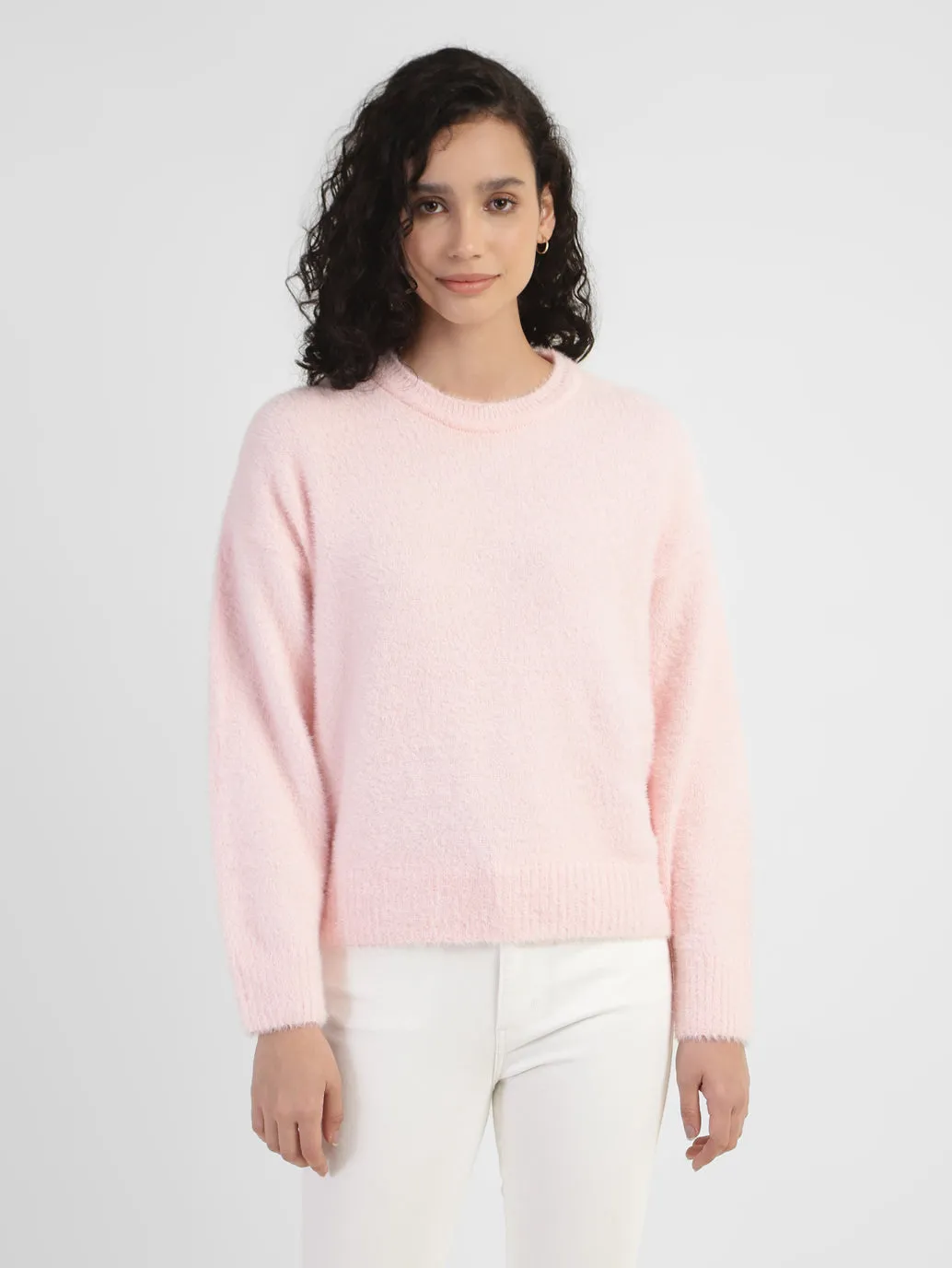 Women's Solid Crew Neck Sweater Pink